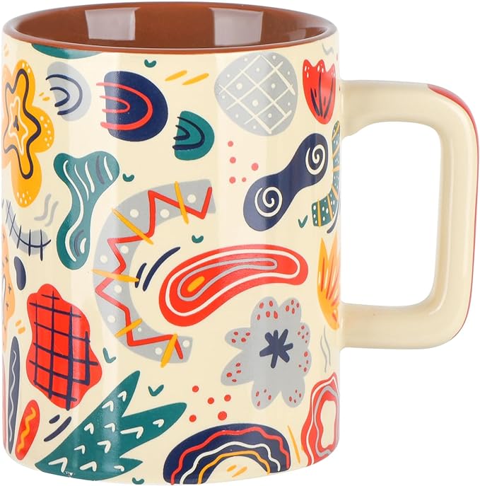 NEWANOVI 19 Ounce Ceramic Mug, Large-sized Ceramic Coffee Mugs Tea Cup, Glossy glaze Porcelain Mug, Perfect for Coffee, Tea, Milk, Hot Chocolate (Red Handle)