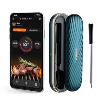 INKBIRD Wireless Meat Thermometer, Meat Thermometer Probe, Bluetooth BBQ Thermometer for Air Fryers Cooking Grilling Oven INT-11X-B