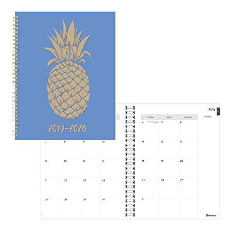 Blueline Monthly Academic Planner, 14-Month, July 2019 to August 2020, Twin-Wire Binding, Poly Cover, Pineapple Design, 11 x 8.5 Inches, Blue (CA714PI.01-20)