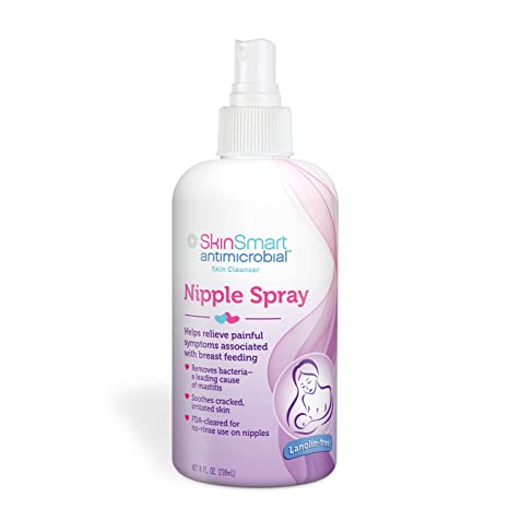 SkinSmart Antimicrobial Nipple Relief Spray for Breastfeeding, Naturally Soothing and Healing, Lanolin-Free, Made with 100% Natural Ingredients (HOCL), 8 Ounce Spray