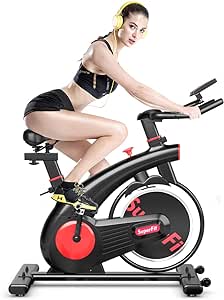 Goplus Indoor Cycling Bike, Upright Stationary Exercise Bicycle with Resistance Adjustment & Heart Rate Monitor, Adjustable Workout Belt Dive Bike for Home/Office/Gym, Black