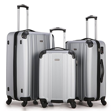 Fochier Luggage Set ABS Hardshell Travel Trolley Carry-on Suitcase 3Pcs 20"/24"/28" Luggage Set With TSA Lock Spinner Wheel (Silver)