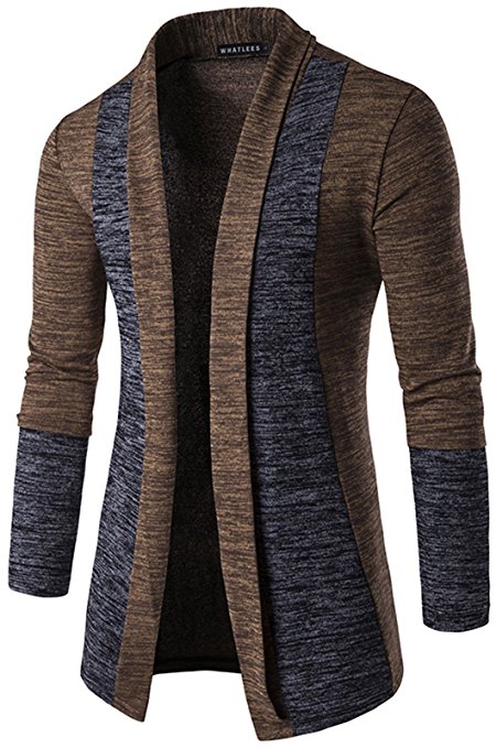 Whatlees Mens Casual Contrast Button Down Zip up Slim Cardigan