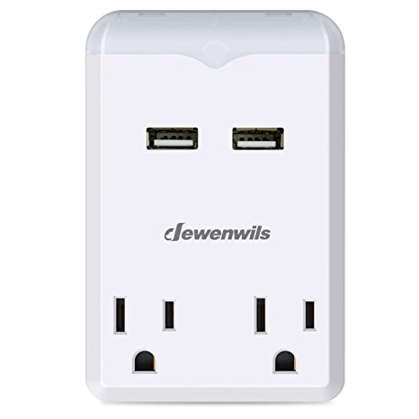Dewenwils Multi Outlets Travel Power Converter 3.1A Dual USB Ports and 2 AC Outlet Plugs with Night Light Wall Mount Charging Ports