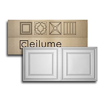 10 pc - Ceilume Stratford Ultra-Thin Feather-Light 2x4 Lay In Ceiling Tiles - For Use In 1" T-Bar Ceiling Grid - Drop Ceiling Tiles (White)