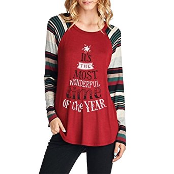 Fantastic Zone Women's Casual Color Christmas Holiday Celebration Long Sleeve T Shirt Tunic Tops