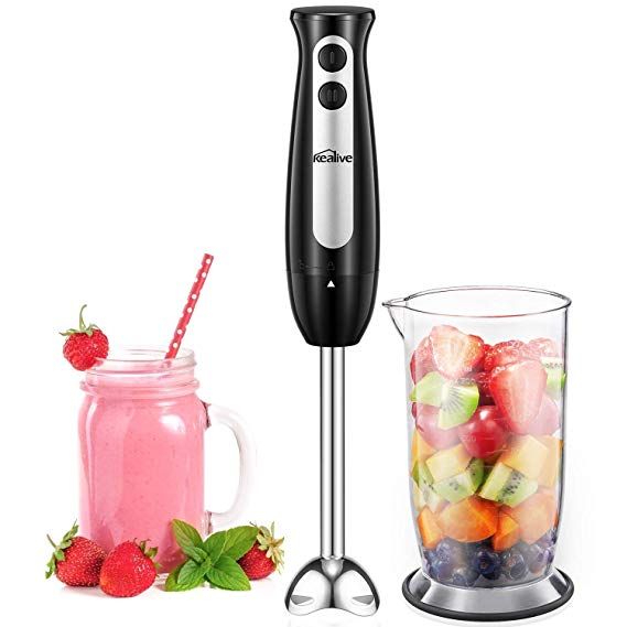 Hand Blender, 2 in 1 Immersion Blender with 700ml Anti-Slip Beater, Stainless Steel Stick Blender for Smoothies, Baby Food, Soup, Vegetables and Fruits, 2-Speed, 400W, Black, BPA Free