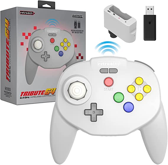 Retro-Bit Tribute64 2.4Ghz Wireless Controller For N64, Switch, PC, Mac and Other USB Devices - Grey (Nintendo Switch//)