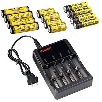 HeCloud Pack of 13 Rechargeable Batteries Set Kit - Each 4 pcs of Button Top 18650,14500 & 16340 3.7V Batteries with 4 Slots LCD Battery Charger