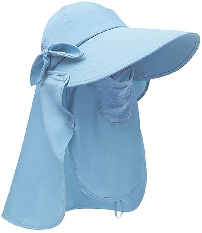 ICOLOR Women's Sun Cap UPF 50 Detachable Face Mask Neck Flap Visor Hat Wide Brim UV Sun Protection Hiking Hats