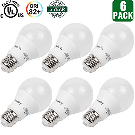 Hykolity A19 LED Light Bulb, 9W (60-Watt Equivalent), Non-Dimmable, 4000K Neutral White, 800 Lumens, Medium Screw Base E26 For Home Commercial Lighting Fixtures, Omnidirectional, UL-Listed - Pack of 6