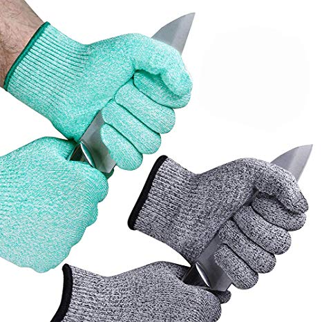 EvridWear 2-Color Combo Cut Resistant Gloves with Cut Level 5 Protection, EN388 Certified Food Grade, Strong Silicone Grip Dots, 2 Pairs Combo Deal, Lifetime Replacement (Medium, Turquoise Gray)