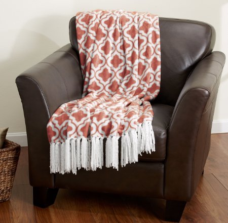 Keller Collection Ultra Velvet Plush Super Soft Blanket. Lightweight Throw Blanket in Beautiful Printed Patterns Featuring a Decorative Fringe. By Home Fashion Designs. (Coral)