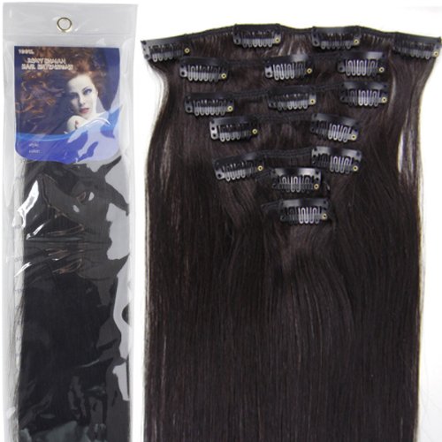 20''7pcs Fashional Clips in Remy Human Hair Extensions 24 Colors for Women Beauty Hot Sale (#1B- off black) by lilu
