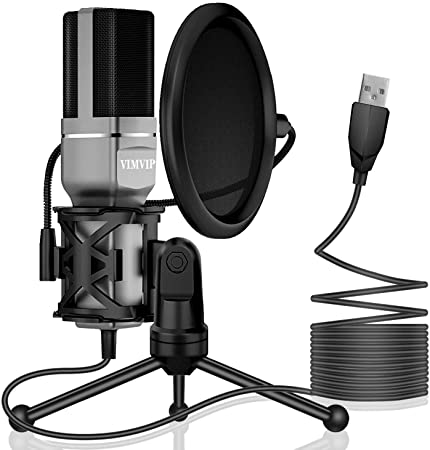 VIMVIP USB Condenser Microphone for Computer, USB PC Microphone & Mic Stand & POP Filter to Gaming, Streaming, Podcasting, Recording