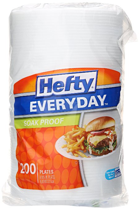 Hefty Everyday Soak Proof Foam Plates (White, 9-inch, 200 Count)