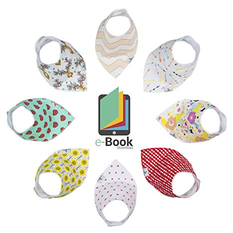 Deluxe 8-Pack Baby Bandana Drool Bibs For Drooling & Teething, Super Soft 100% Organic Cotton, Ultra Absorbent Polyester Fleece, W/ Nickel-Free Adjustable Snaps, 3 Designs Available(Boy, Girl, Unisex)