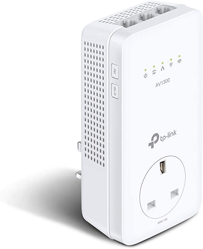 TP-Link Dual Band Gigabit AC1200 Powerline Adapter, Wi-Fi Extender/Booster,Speed Up to 1300 Mbps, Extra Power Socket, Works with OneMesh™, No Configuration Required, UK Plug (TL-WPA8631P)