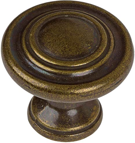 5415-AB-10 - GlideRite Hardware 1-1/4" Diameter Classic Round 3-Ring Cabinet Knobs, Antique Brass (Pack of 10)