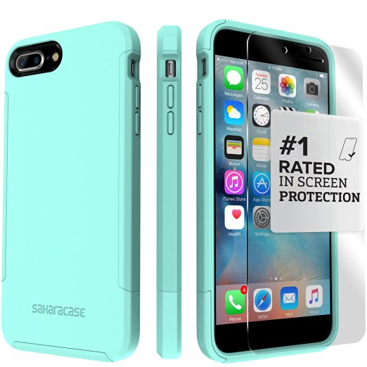 iPhone 7 Plus Case, (Aqua) Dual-Layer Inspire SaharaCase Protective Kit Bundle with [ZeroDamage Tempered Glass Screen Protector] Slim Fit [ Shockproof Bumper] Rugged Protection - Teal