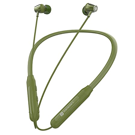 Portronics Harmonics Z3 Wireless Bluetooth 5.3 Neckband in Ear Earphones with mic, 30Hrs Playtime, Magnetic Latch, IPX5 Water Resistant, Type C Charging Port(Green)