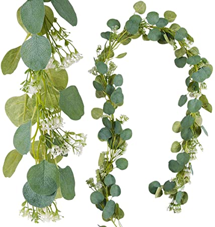 Meiliy 2pcs Seeded Eucalyptus Garland Artificial Greenery Garland for Party Table Wedding Backdrop Wall Decor