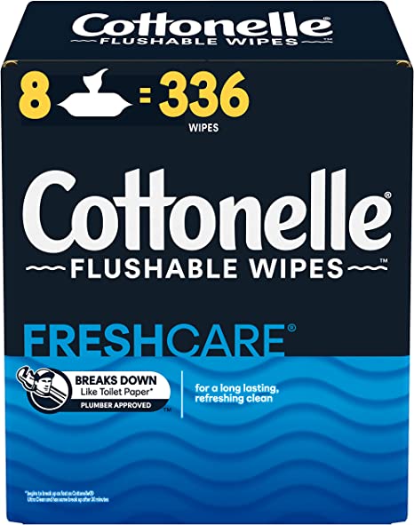 Cottonelle Fresh Care Flushable Wet Wipes, Adult Wet Wipes, 8 Flip-Top Packs, 42 Wipes per Pack (336 Total Flushable Wipes)