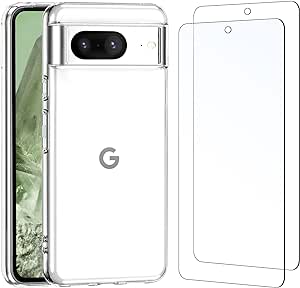 NEW'C Funda para Google Pixel 8 Carcasa silicona transparente alta y 2x protector de pantalla para Google Pixel 8 Cristal templado - Antiarañazos