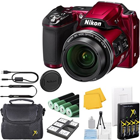 Nikon COOLPIX L840 Digital Camera Bundle with 38x Optical Zoom and Built-In Wi-Fi Red (WHITE BOX PACKAGING, NEW CAMERA)   Camera Case   6pc Starter Kit   Charger