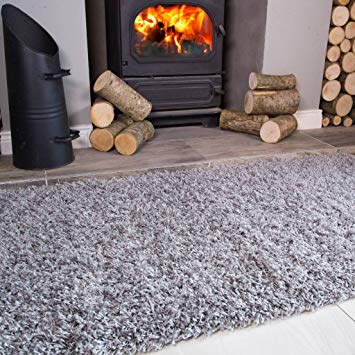 The Rug House Ontario Silver Light Grey Fireside Fireplace Mantelpiece Hearth Shaggy Shag Fluffy Living Room Area Rug