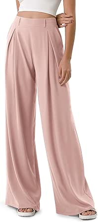 ODODOS Chiffon Flowy Pleated Wide Leg Pants for Women Built-in Shorts Lightweight High Waist Trouser with Pockets