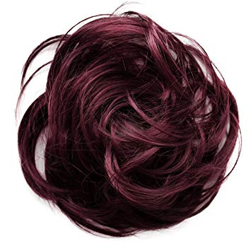 PRETTYSHOP Scrunchie Bun Up Do Hair piece Hair Ribbon Ponytail Extensions Wavy Curly or Messy Various Colors(dark red 118)