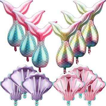 12 Pieces Mermaid Tail Balloons Birthday Party Decorations Sea Shells Balloons Helium Foil Ocean Balloons Bright Colored Garland Kit for Birthday Wedding Summer Beach Mermaid Sea Theme Party Supplies