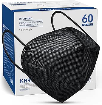 Boncare KN95 Face Masks, Black, 5-Layer Disposable Face Masks, Breathable and Comfortable