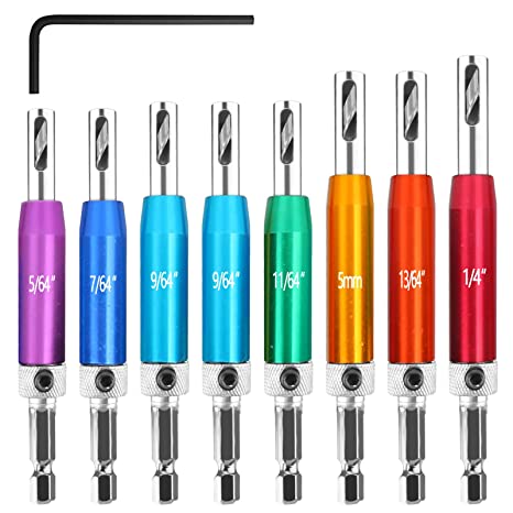 BicycleStore 9PCs Self Centering Drill Bit Set, Hex Shank Self Center Hinge Drill Bits Tool for Woodworking Window Door Hinge with 1 Hex Key and 8 Drill Bits 5/64'' 7/64'' 9/64'' 11/64'' 13/64'' 5mm 1/4'