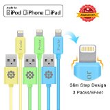 Apple Charger 3 Pack 6 Ft iPhone 6S Cord F-color8482 Apple MFi Long Charging Cable Compact Connector for iPhone 6S 6 Plus 5s 5c 5 iPad 4 Air mini 2 3 4 iPad Pro iPod Touch 5 Blue Green Yellow