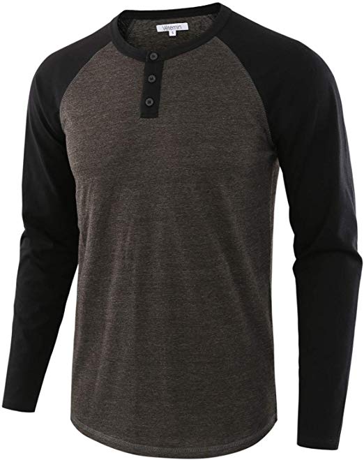 Vetemin Men's Casual Vintage Long Sleeve Raglan Henley Shirts Baseball T-Shirt