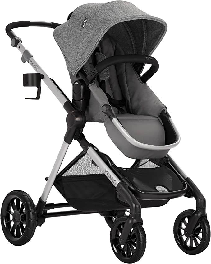 Evenflo Pivot Xpand Modular Stroller, Baby Stroller, Converts to Double Stroller, 4 Modes, Durable Construction, Extra-Large Storage Basket, Compact Folding Design, 55-lb Capacity, Percheron Gray