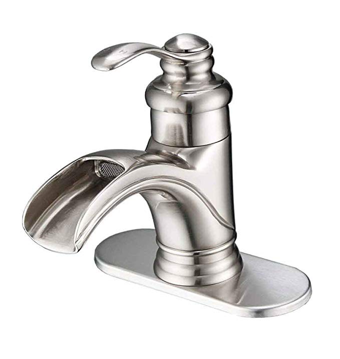 Era Single Handle Waterfall Bathroom Sink Faucet One Hole Brushed Nickel Commercial Vanity Faucet Deck Mount Lavatory