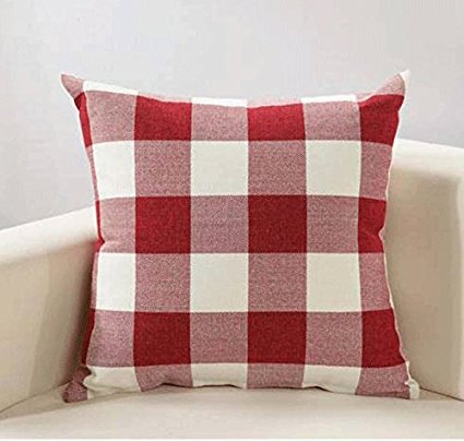 Red White Retro Checkers Plaids Linen Square Throw Pillow Cover Decorative Cushion Shams Pillowcase Love Cushion Case for Sofa 18 x 18 Inch