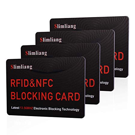 RFID Blocking Card, Fuss-Free Protection Entire Wallet & Purse Shield, Contactless NFC Bank Debit Credit Card Protector Blocker (Red, 4 pcs)