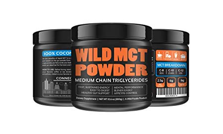 Wild MCT Oil Powder 100% Coconut C8 + C10 Non-GMO Brain Fuel Great For Smoothies, Coffee, Keto, Protein Shakes - 10z - 33 Servings