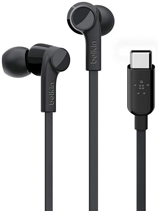 Belkin in-Ear USB-C Headphones w/Mic Control (Headphones for Note10, Note10 , Google Pixel 3, 3XL, iPad Pro and More) USB-C Earbuds, USB-C Earphones (Black)