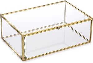 Hipiwe Vintage Glass Keepsake Box, Rectangle Jewelry Display Organizer Box Vanity Lidded Box Home Decor Accent Decorative Box for Storage Trinket Rings Bracelet Rock X-Large