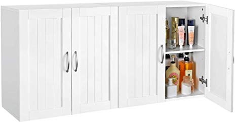 Yaheetech Wall Mount Cabinet, Home Kitchen/Bathroom/Laundry 2 Door Wall Storage Cabinet with Adjustable Shelf, White, 23in x 23in, Set of 2