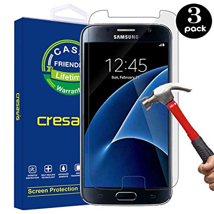 Cresawis Galaxy S7 Screen Protector, Samsung Galaxy S7 Screen Protector [3PACK] Tempered Glass Film for Galaxy S7 [Easy to Install] [Bubble Free] with Lifetime Replacement [Case Friendly]