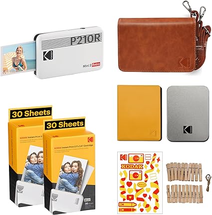 KODAK Mini 2 Retro 4PASS Portable Photo Printer (2.1x3.4 inches)   68 Sheets Gift Bundle, White