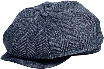 MINAKOLIFE Men's 8 Piece Wool Blend Newsboy Flat Cap Herringbone Checker in Classic