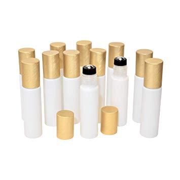 Holistic Oils Roller Bottles Bulk for Essential Oils (12 PACK) 10ml White Glass Roll-On Empty Roller Bottles with Stainless Steel Roller Balls to Apply Smoothly on Your Skin