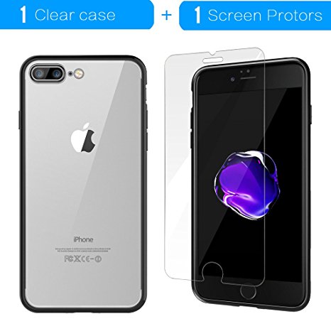 iPhone 7 plus Case,IMABAO Protective Kit Bundle with [iPhone 7plus Glass Screen Protector] Rugged Protection Anti-Slip Grip [Shockproof Bumper] Anti-Scratch Back Slim Fit - Clear